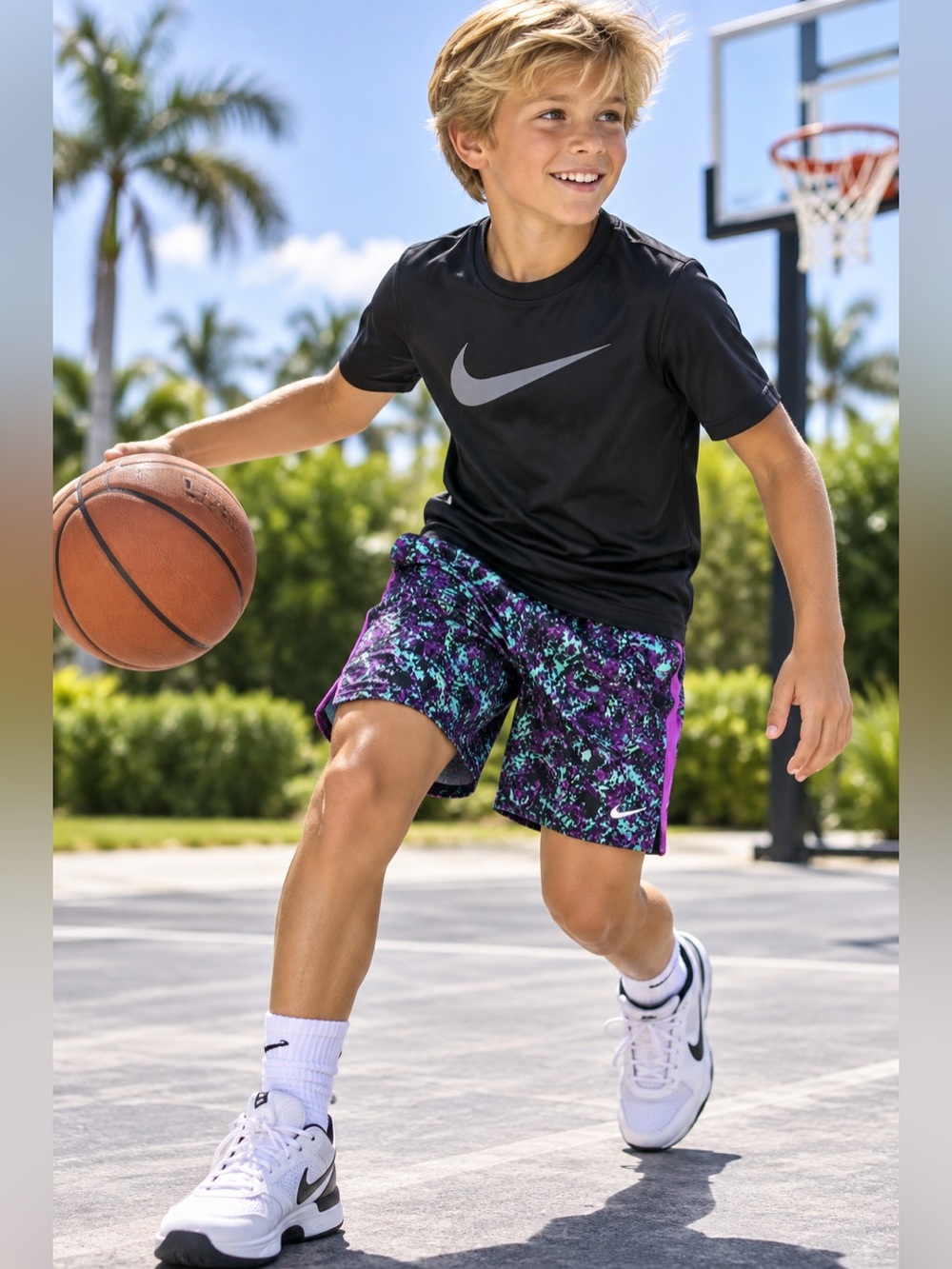 NWT Boy’s Nike Purple & Teal Splatter Training Shorts Size Large